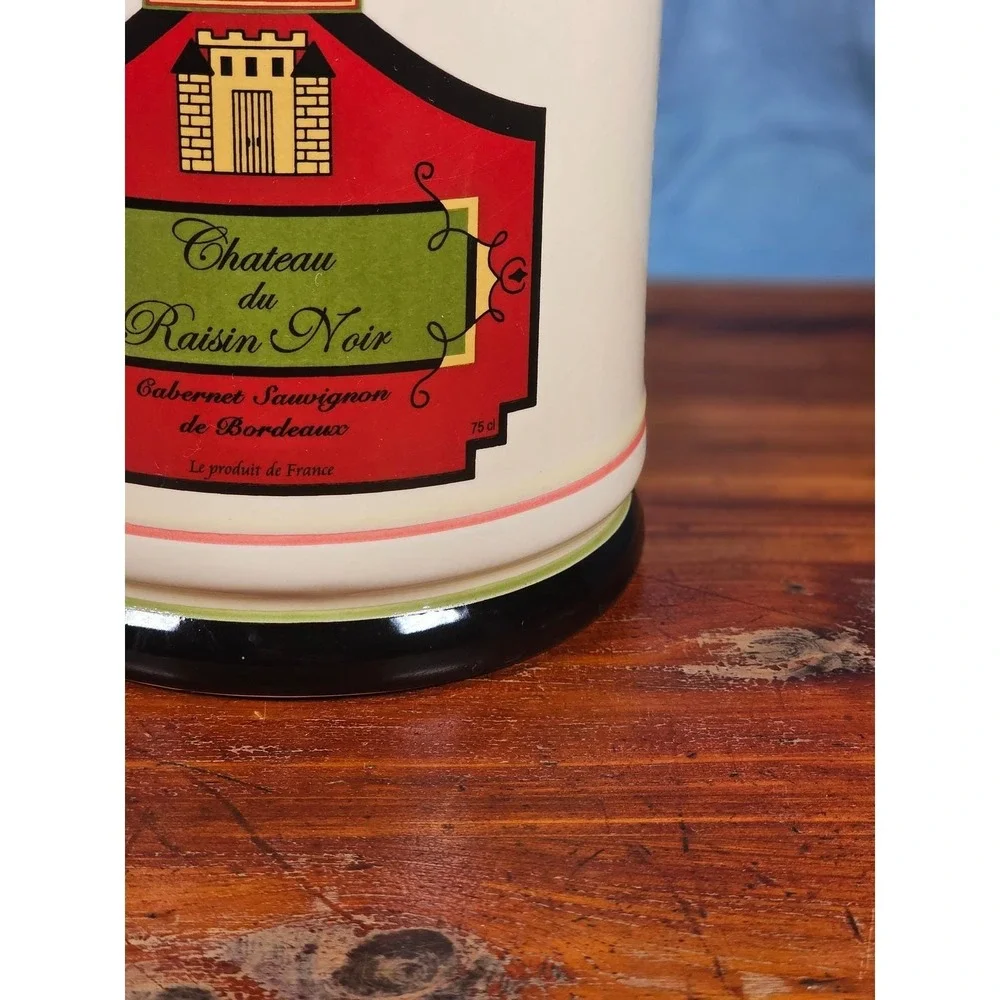 Vintage OGGI French Wine Label Ceramic Canister With Lid 9 In